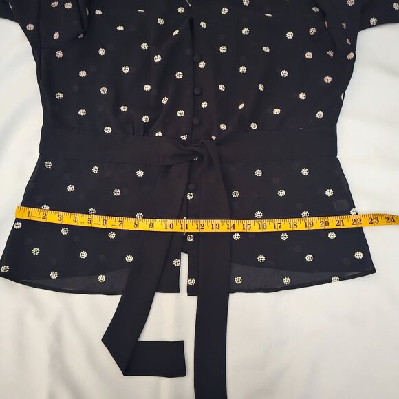 CATO Black Sheer Polka Dot Waist Tie 3/4 Sleeve Blouse Women's Size XL - Picture 13 of 14
